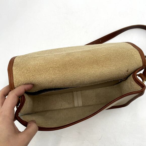 Vintage Leather Cream Brown Trim Fold over Shoulder bag - Picture 7 of 7